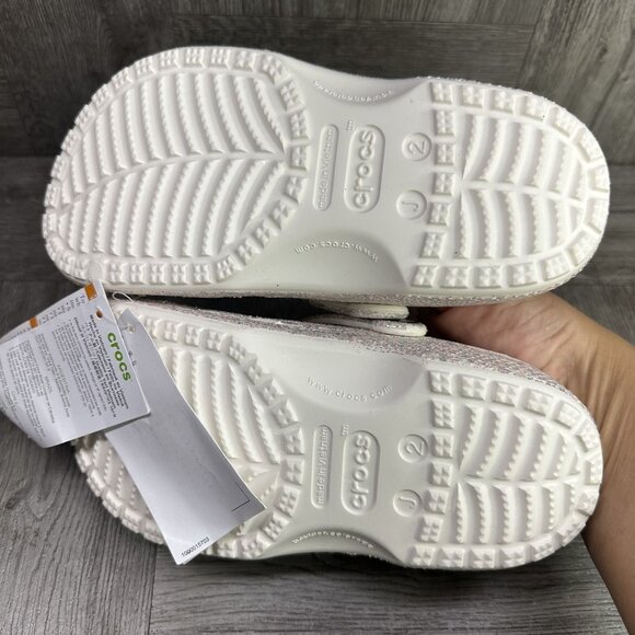 CROCS Classics Kids size 2 White Glittered Multicolored Clog - Picture 7 of 7